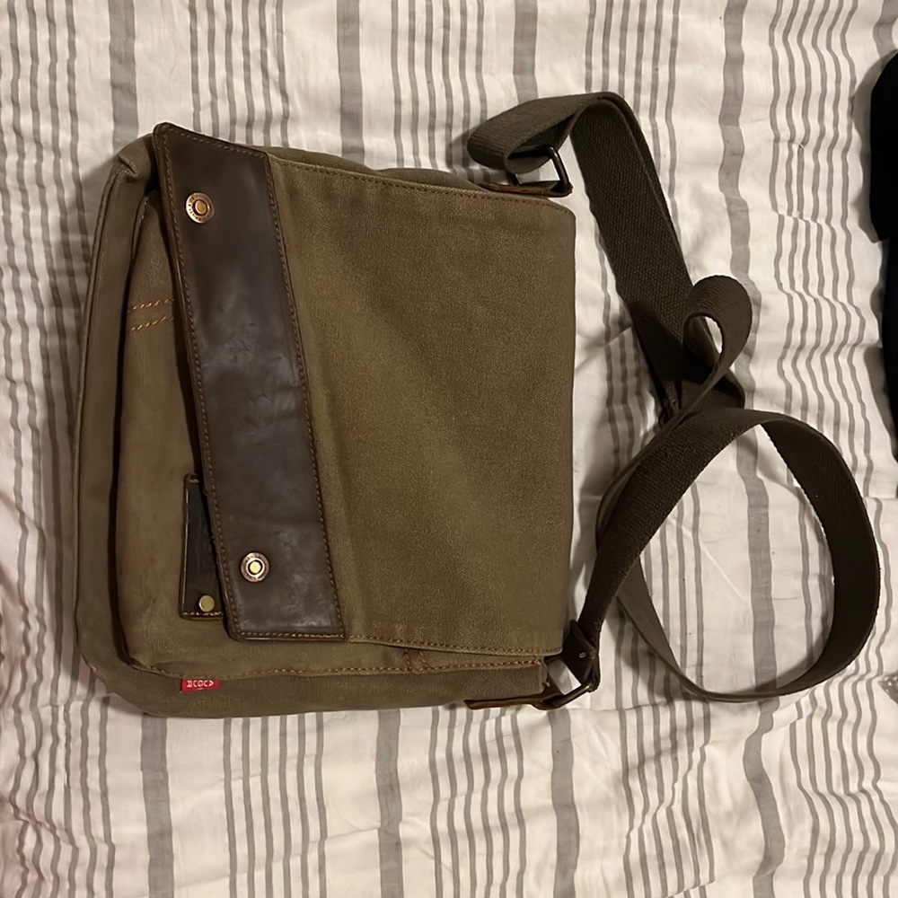 Army green messenger bag